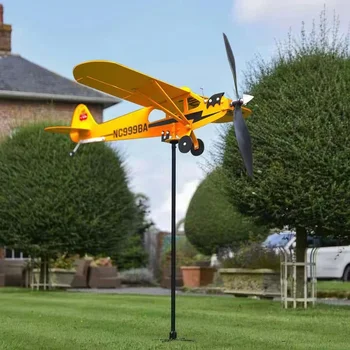 3D Piper J3 Cub Wind Spinner, Метален Самолет, Ветропоказател, Външна Покрив, индикатор на посоката на вятъра, ветропоказател, Градински Интериор